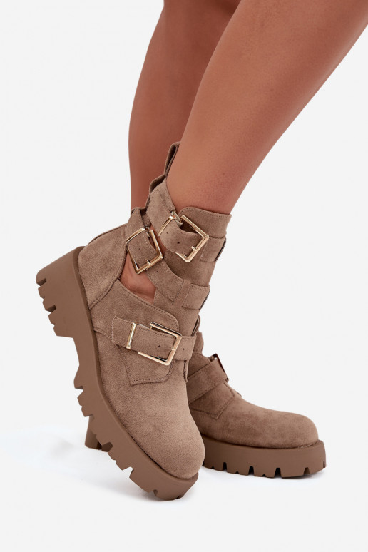 Bottes pour femmes avec des bandes I couleur doréemi avec bouclesmi beige Helisse