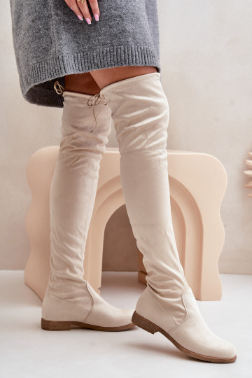bottes avec des talons larges au-dessus du genouen daim écologiqueu beige Linnithia