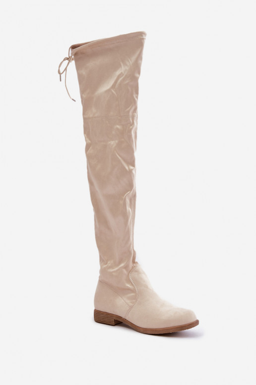 bottes avec des talons larges au-dessus du genouen daim écologiqueu beige Linnithia