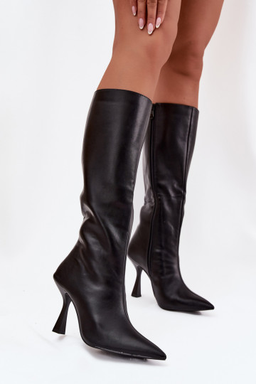 Bottes hautes noires pour femmes avec talons fins jusqu'aux genoux Vionette 2