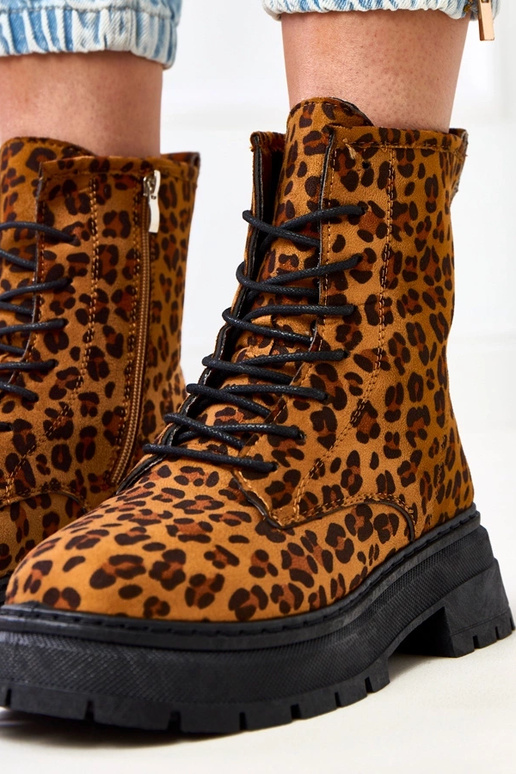 Bottines marron avec motif léopard, Espe