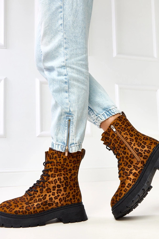 Bottines marron avec motif léopard, Espe