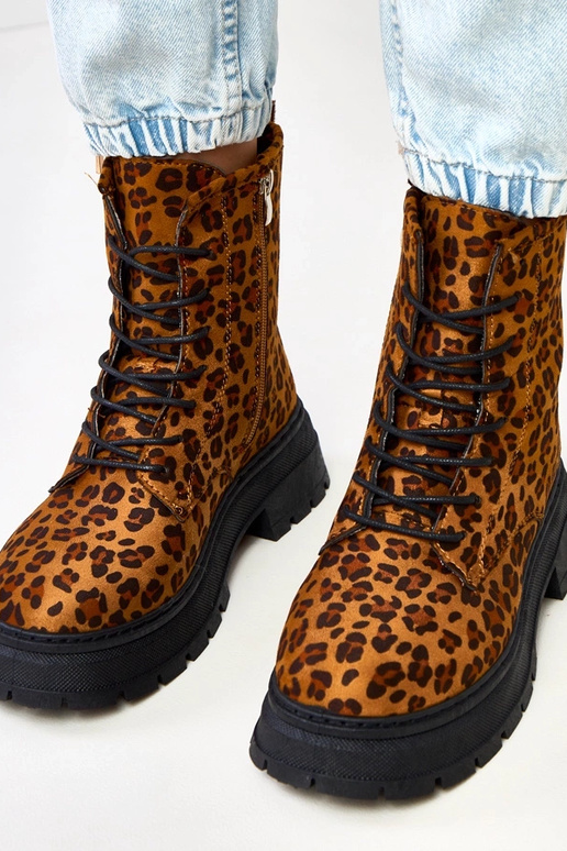 Bottines marron avec motif léopard, Espe