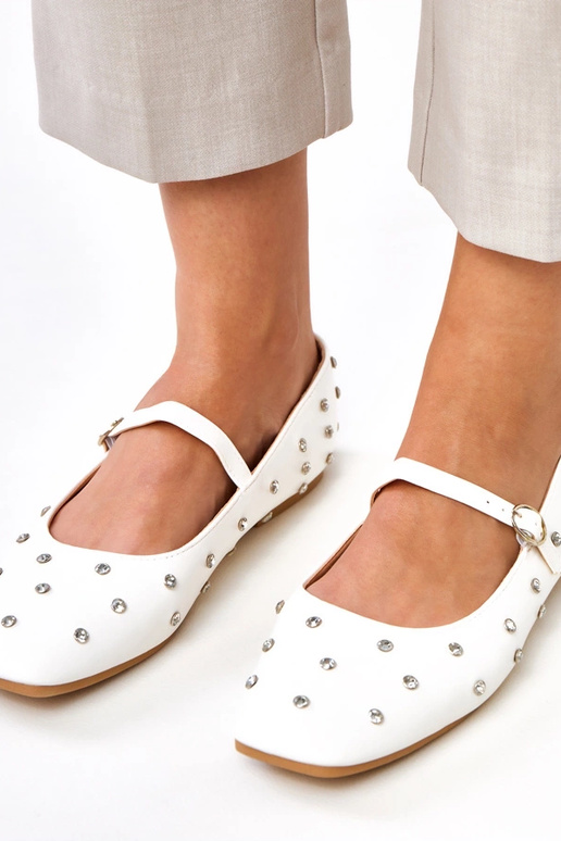 Ballerines blanches avec cristaux, Heidi Ballerines blanches avec cristaux, Heidi