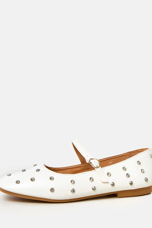 Ballerines blanches avec cristaux, Heidi Ballerines blanches avec cristaux, Heidi