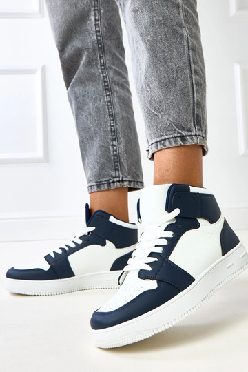Baskets montantes blanches et bleu foncé avec plateforme Olsen 2