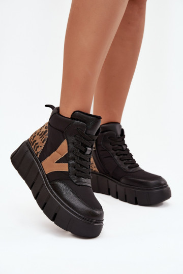 Bottines en cuir noires pour femmes avec plateforme Vinceza 66838 2