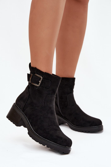 Bottines en cuir noires pour femmes avec un petit talon et boucles Helvina 2