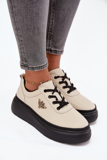 Peau chaussures Féminin avec une plateformePrzypinką Vinceza 41495 beige