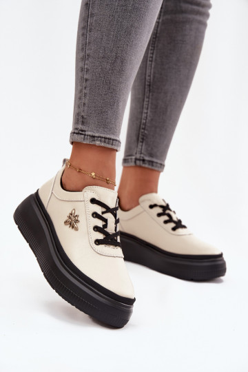 Peau chaussures Féminin avec une plateformePrzypinką Vinceza 41495 beige 2