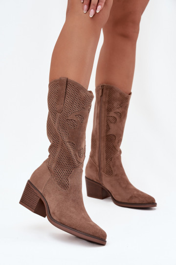 avec des éléments ajourés bottes style coÀ-boy Féminin avec des talons beige Olivette 2