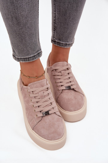 en daim Chaussures modèle baskets Féminin avec une plateforme Vinceza 79578 beige