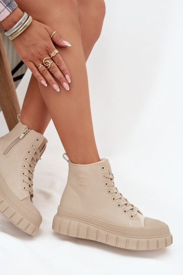 baskets décontractées doublées avec plateforme en cuir éco Big Star SS274535 couleur sable