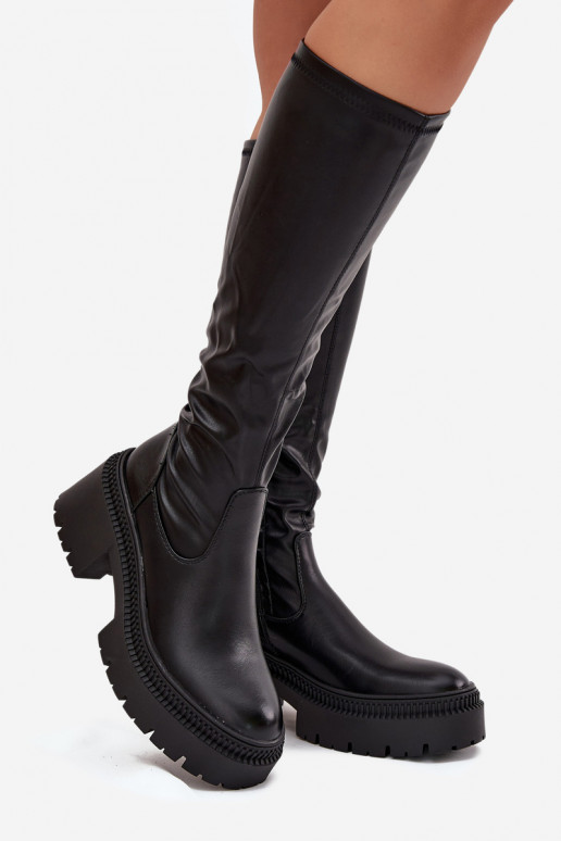 bottes pour femmes Sur des talons massifs et plateforme Un modèle convaincant couleur noire Florinne