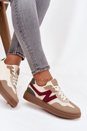 baskets basses pour femmes en cuir éco couleur sable "Givelle"