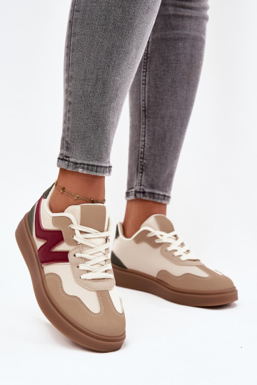 baskets basses pour femmes en cuir éco couleur sable "Givelle" 2
