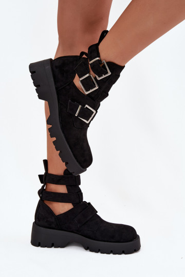 bottines pour femmes avec bandes et boucles argentées couleur noire "Helisse"