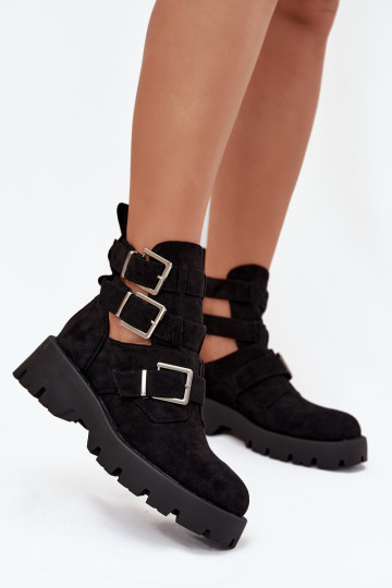 bottines pour femmes avec bandes et boucles argentées couleur noire "Helisse" 2