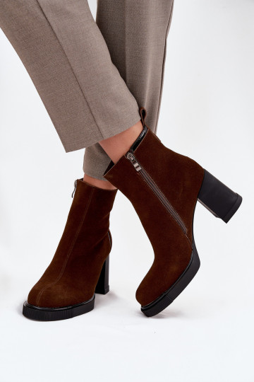 Bottines en cuir brunes et chaudes pour femmes en daim naturel avec talons Vinceza 91141