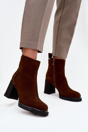 Bottines en cuir brunes et chaudes pour femmes en daim naturel avec talons Vinceza 91141 2