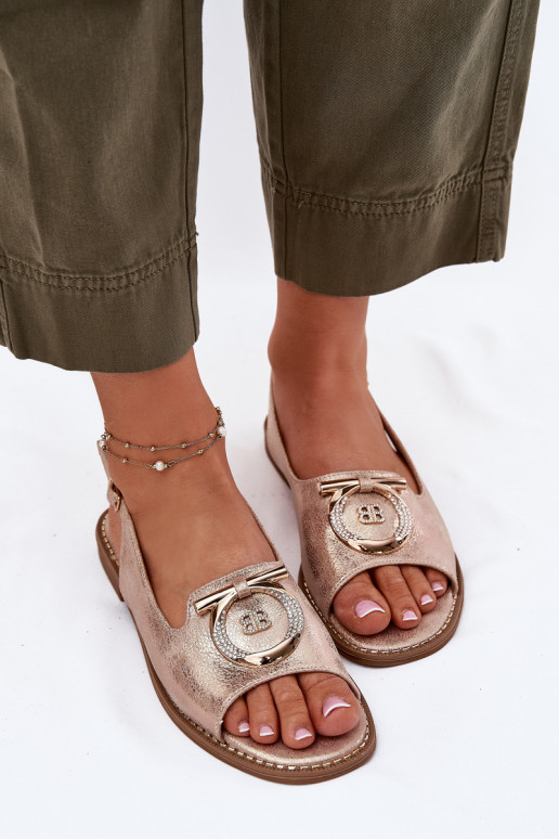 Style élégant des sandales avec des ornements avec des talons larges S.Barski KV51-003 couleur or rose Style élégant des sandales avec des ornements avec des talons larges S.Barski KV51-003 couleur or rose