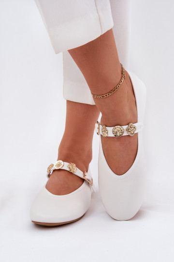 Ballerines Féminin avec des sangles I couleur doréemi Przypinkami couleur blanche Firicene 2