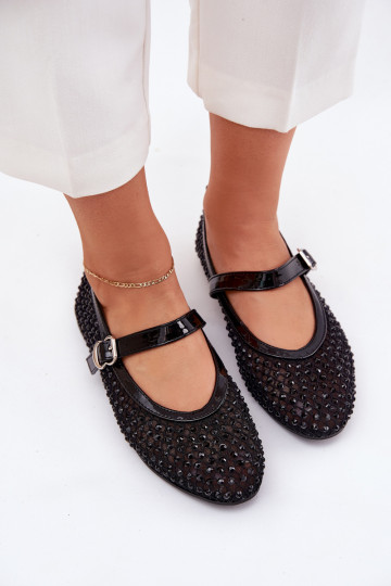 Décoré Ballerines Féminin avec des sangles I avec boucles couleur noire Avirae