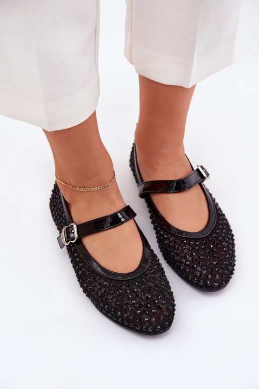 Décoré Ballerines Féminin avec des sangles I avec boucles couleur noire Avirae Décoré Ballerines Féminin avec des sangles I avec boucles couleur noire Avirae