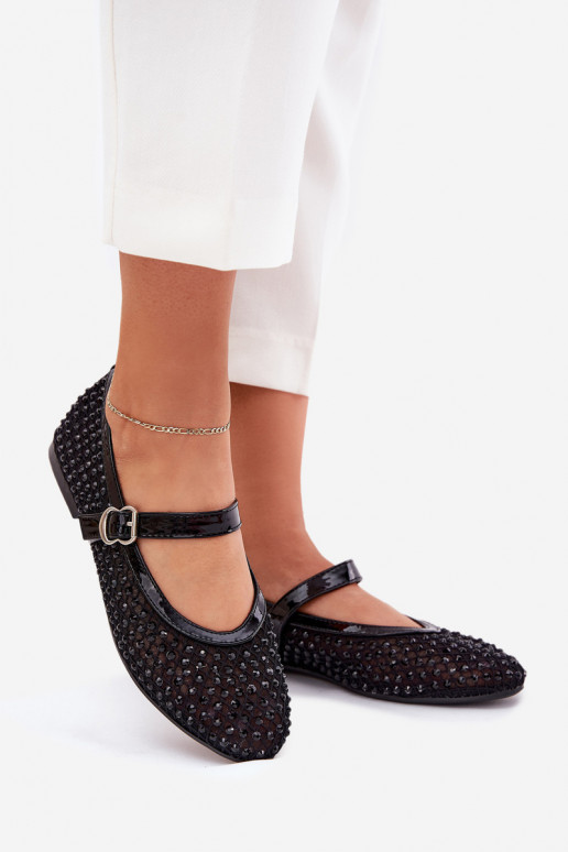 Décoré Ballerines Féminin avec des sangles I avec boucles couleur noire Avirae Décoré Ballerines Féminin avec des sangles I avec boucles couleur noire Avirae