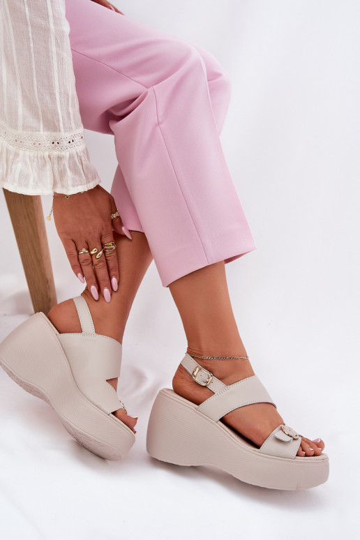 Sandales pour femmes Féminin Sur un coin et plateforme S.Barski LR51-540 beige Sandales pour femmes Féminin Sur un coin et plateforme S.Barski LR51-540 beige