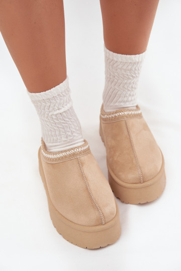 Bottes de neige à talon bas couleur ivoire Įjungtarirya avec plateforme et fourrure