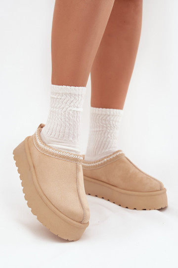 Bottes de neige à talon bas couleur ivoire Įjungtarirya avec plateforme et fourrure 2