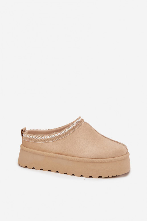 Bottes de neige à talon bas couleur ivoire Įjungtarirya avec plateforme et fourrure