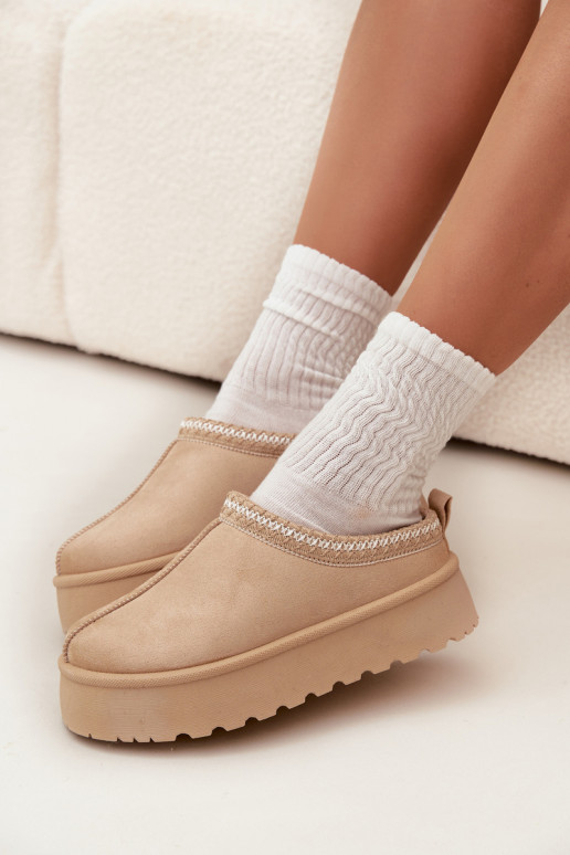 Bottes de neige à talon bas couleur ivoire Įjungtarirya avec plateforme et fourrure