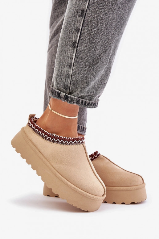 Bottes de neige à talon bas couleur ivoire Įjungtarirya avec plateforme et fourrure