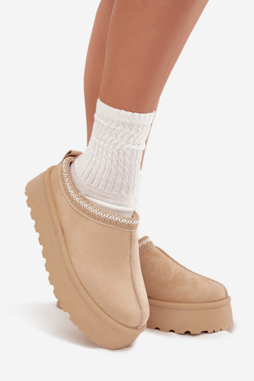 Bottes de neige à talon bas couleur ivoire Įjungtarirya avec plateforme et fourrure