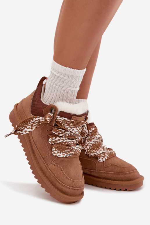 en daim Bottes de neige Féminin avec un manteau de fourrure I Grubym Laçagem Vinceza 97963 marron