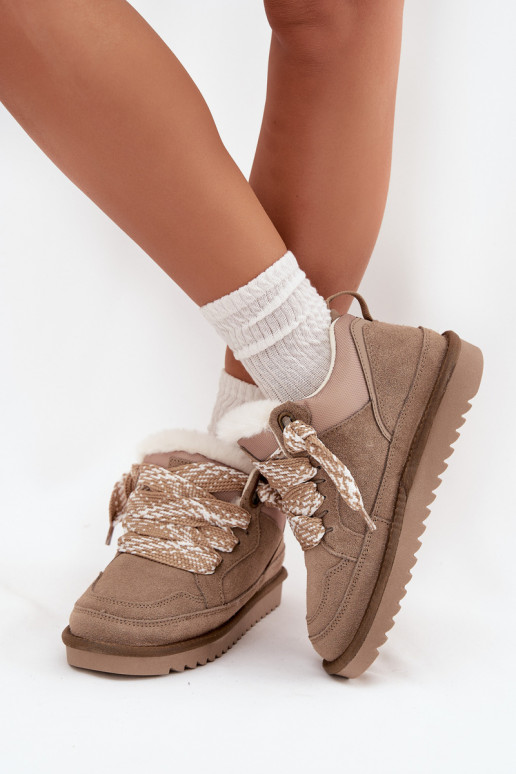 en daim Bottes de neige Féminin avec un manteau de fourrure I Grubym Laçagem Vinceza 97963 beige