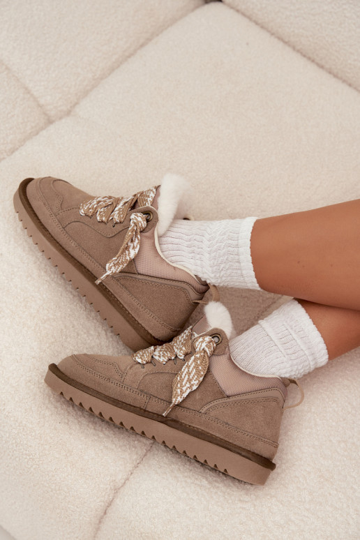 en daim Bottes de neige Féminin avec un manteau de fourrure I Grubym Laçagem Vinceza 97963 beige