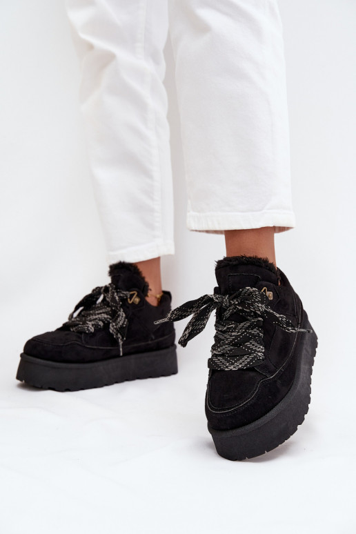 avec des lacets Bottes de neige Féminin avec une plateforme réchauffer avec de la fourrure à l intérieur couleur noire Tavelle