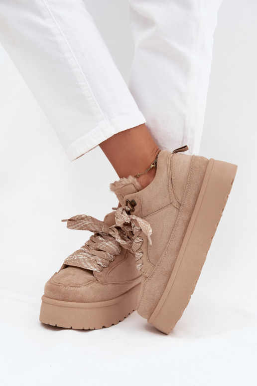 avec des lacets Bottes de neige Féminin avec une plateforme réchauffer avec de la fourrure à l intérieur beige Tavelle avec des lacets Bottes de neige Féminin avec une plateforme réchauffer avec de la fourrure à l intérieur beige Tavelle