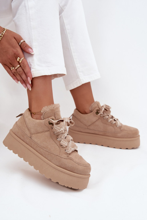 avec des lacets Bottes de neige Féminin avec une plateforme réchauffer avec de la fourrure à l intérieur beige Tavelle avec des lacets Bottes de neige Féminin avec une plateforme réchauffer avec de la fourrure à l intérieur beige Tavelle