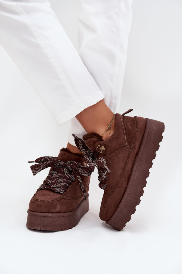 avec des lacets Bottes de neige Féminin avec une plateforme réchauffer avec de la fourrure à l intérieur marron Tavelle 2