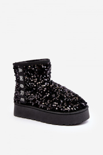Bottes de neige à plateforme noires pour femmes avec décor de paillettes « Silmo »
