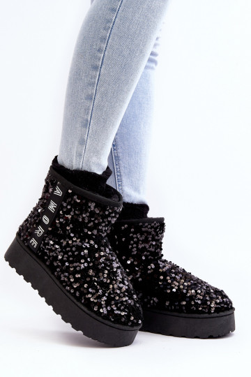 Bottes de neige Féminin avec une plateforme Décoré de paillettes couleur noire Silmo 2