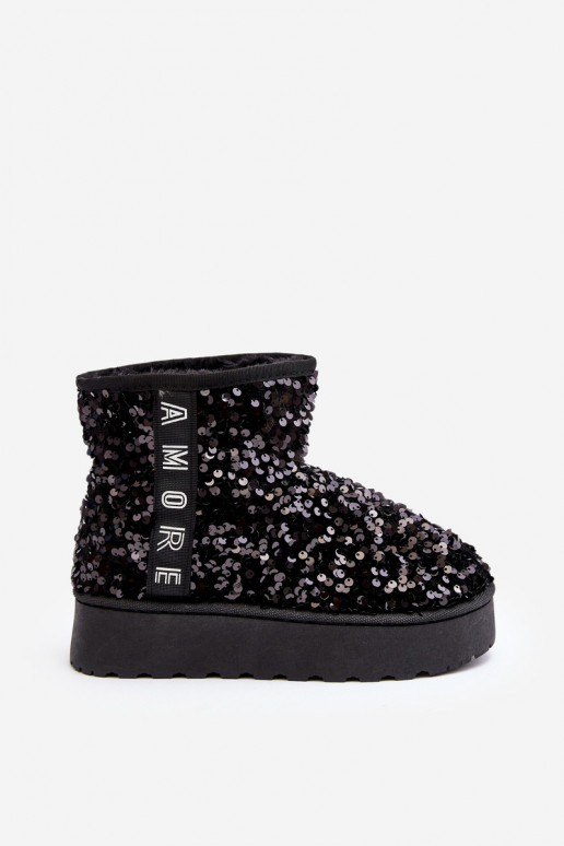 Bottes de neige Féminin avec une plateforme Décoré de paillettes couleur noire Silmo Bottes de neige Féminin avec une plateforme Décoré de paillettes couleur noire Silmo