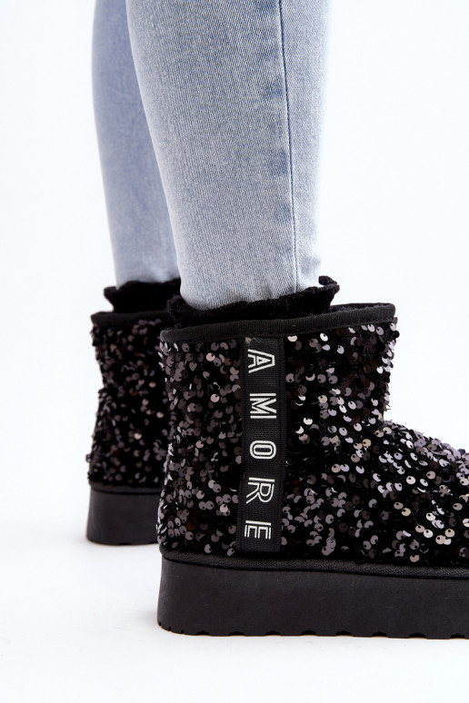 Bottes de neige Féminin avec une plateforme Décoré de paillettes couleur noire Silmo Bottes de neige Féminin avec une plateforme Décoré de paillettes couleur noire Silmo