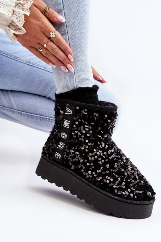 Bottes de neige Féminin avec une plateforme Décoré de paillettes couleur noire Silmo Bottes de neige Féminin avec une plateforme Décoré de paillettes couleur noire Silmo