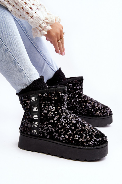 Bottes de neige Féminin avec une plateforme Décoré de paillettes couleur noire Silmo Bottes de neige Féminin avec une plateforme Décoré de paillettes couleur noire Silmo