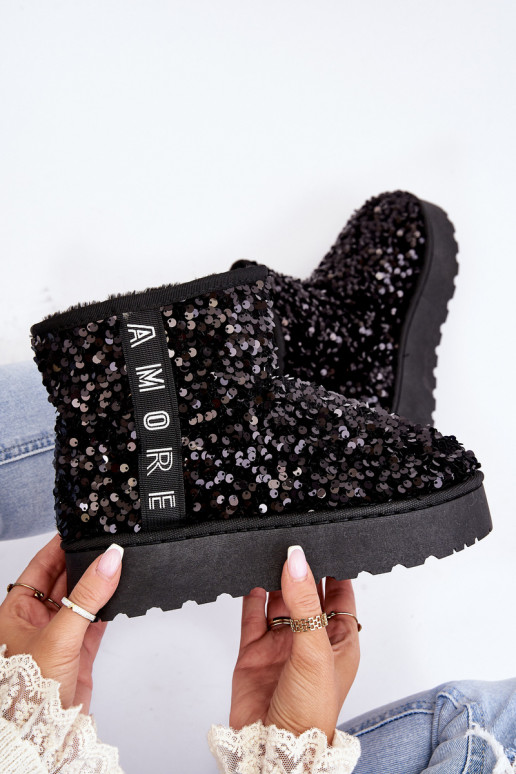Bottes de neige Féminin avec une plateforme Décoré de paillettes couleur noire Silmo Bottes de neige Féminin avec une plateforme Décoré de paillettes couleur noire Silmo